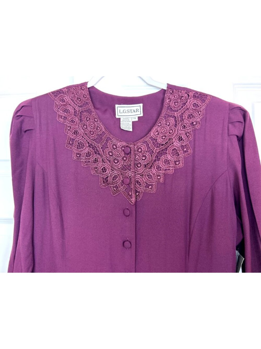 NWT Vtg L.G Star Midi Dress Sz 16 Fit & Flare Button Front Lace Collar Feminine - Picture 3 of 11